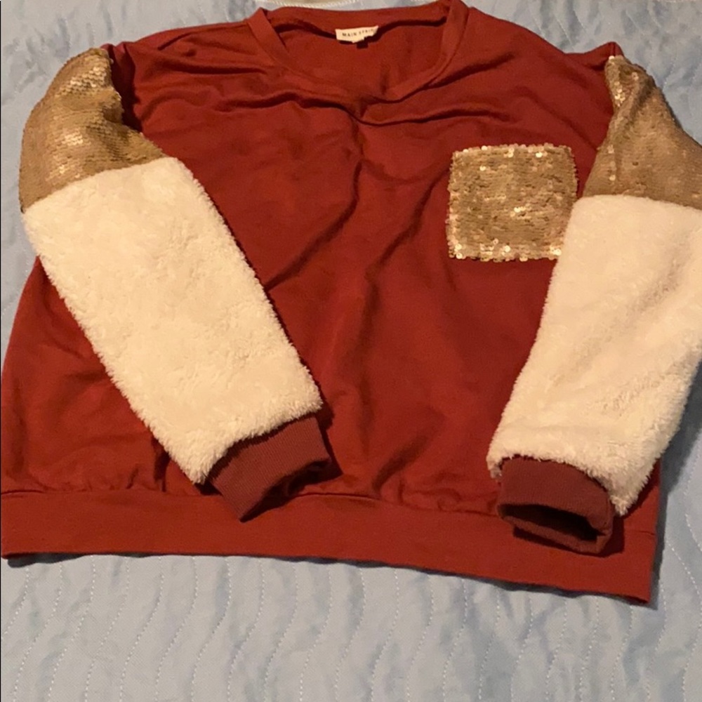 Boutique Mauve & Cream Sweatshirt w/ Gold Sequins